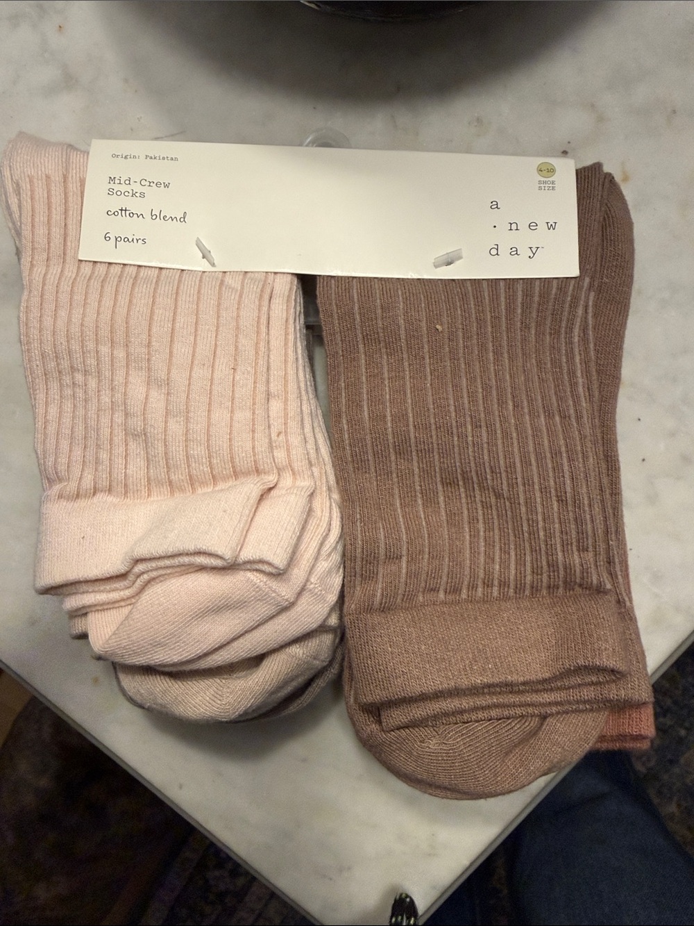 a new day Men's Mid-Crew Ribbed Socks - Light Pink & Taupe